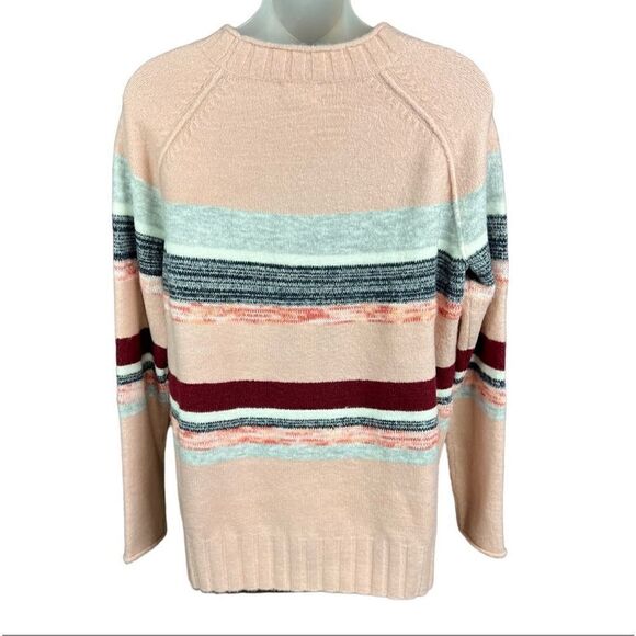Caslon Sweater Pink Rocking Stripe Crew Neck Wide Ribbed Hem Side Slits Medium - Picture 3 of 15